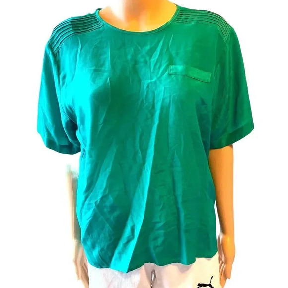 Vintage Distinction 100% Silk Green Blouse Women Size 10 - Picture 1 of 5